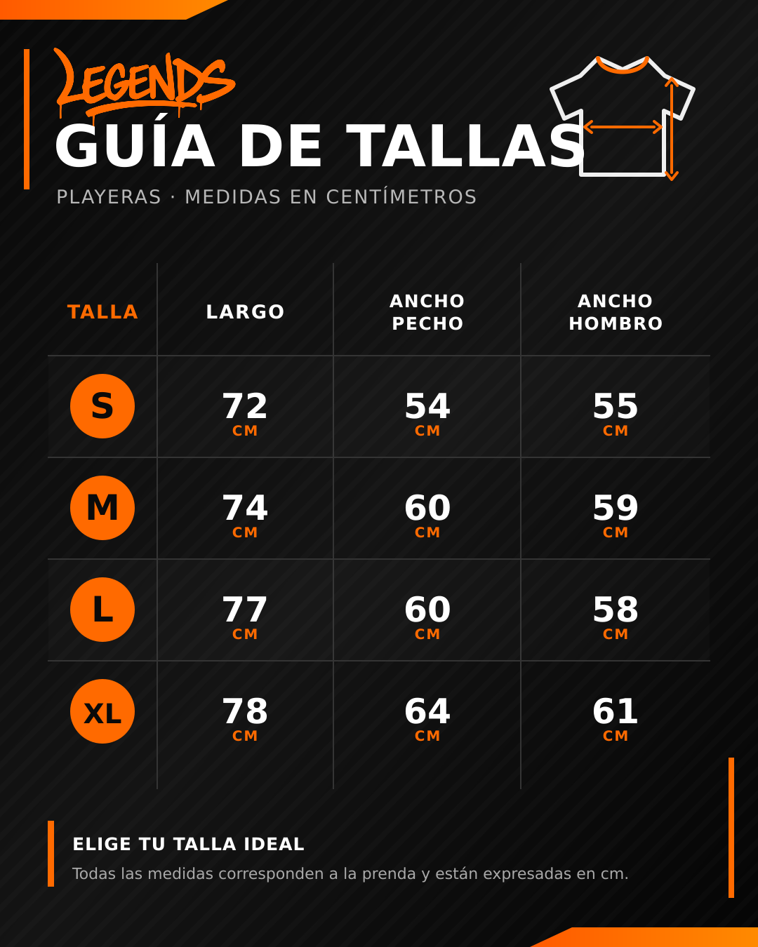 Guía de tallas — Playeras