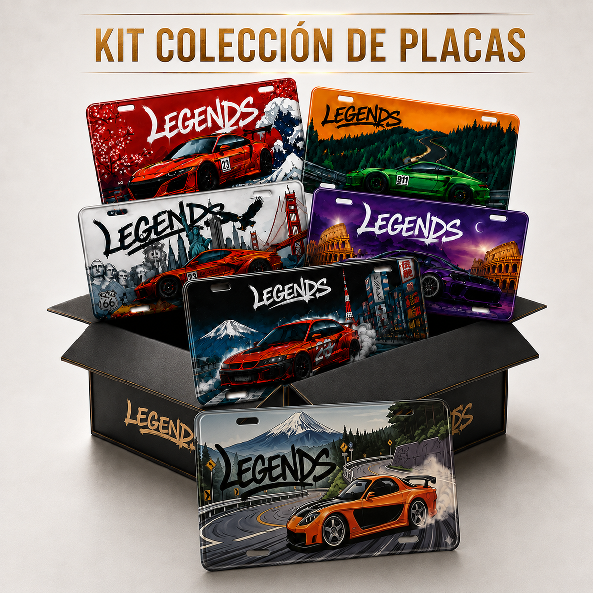 Kit colección de placas Legends: seis diseños, eliges cinco