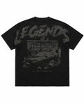 Playera Legends Black Edition - vista de espalda, grafico LEGENDS con el carro, negro sobre negro