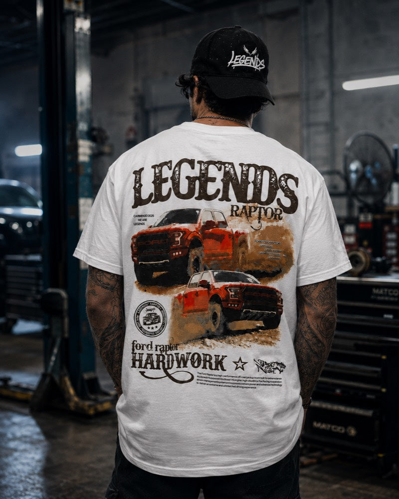 Playera Legends Ford Raptor Performance puesta, en el taller